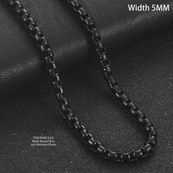 Dark Silver Classic Skull 316 Stainless Pendant & 50cm Black Round Box Chain - Picture 4 of 11